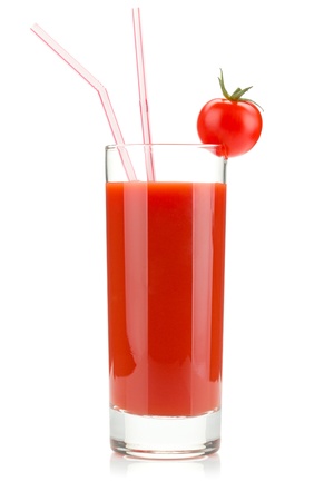 Tomato juice in a glass. Isolated on white backgroundの写真素材