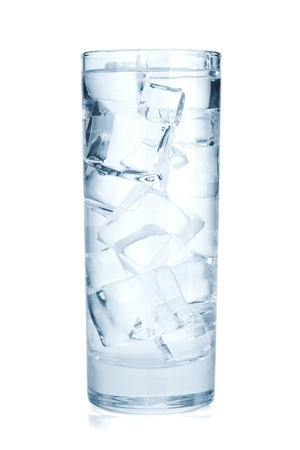 Glass of pure water with ice cubes. Isolated on white backgroundの写真素材