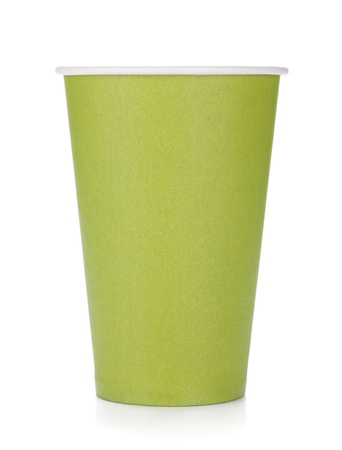 Green paper coffee cup  Isolated on white backgroundの写真素材