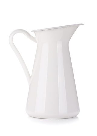 White metal milk pitcher  Isolated on white backgroundの写真素材