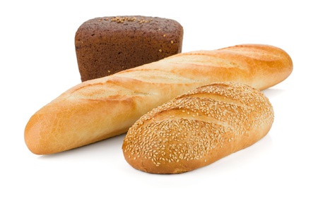 Three loafs of bread. Isolated on white backgroundの写真素材