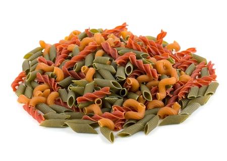 Colored pasta. Isolated on white backgroundの写真素材