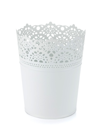 White metal flowerpot. Isolated on white backgroundの写真素材