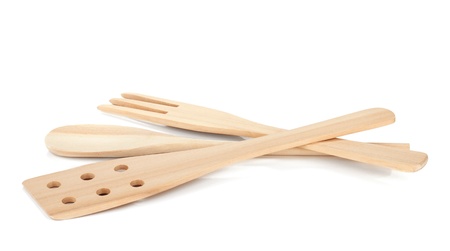 Wooden cooking utensils. Isolated over white backgroundの写真素材