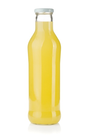 Bottle of lemon juice. Isolated on white backgroundの写真素材