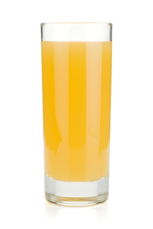 Pineapple juice in a glass. Isolated on white backgroundの写真素材