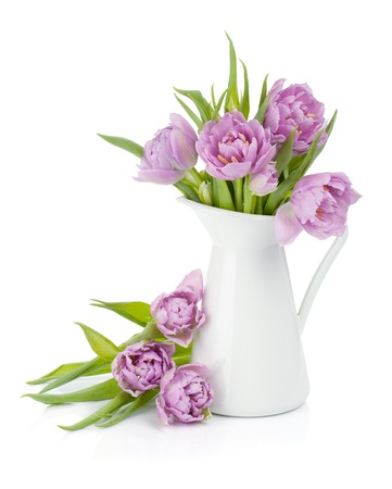 Pink tulips bouquet  Isolated on white backgroundの写真素材