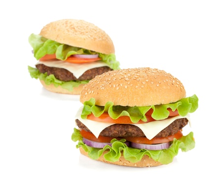 Two fresh burgers. Isolated on white backgroundの写真素材