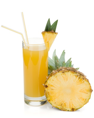 Pineapple juice in a glass. Isolated on white backgroundの写真素材