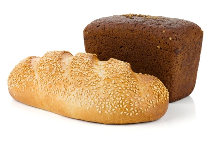 Two loafs of bread. Isolated on white backgroundの写真素材
