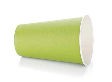 Green paper coffee cup  Isolated on white backgroundの写真素材
