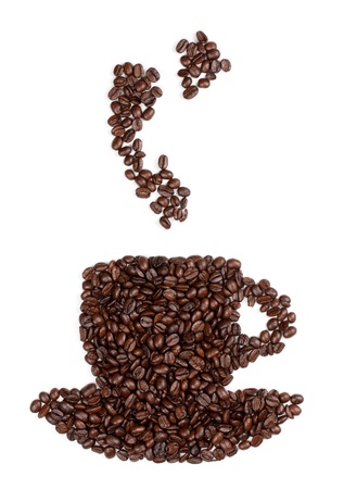 Coffee cup made from beans. Isolated on white backgroundの写真素材