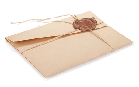 Vintage envelope with stamp. Isolated on white backgroundの写真素材