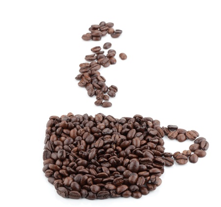 Coffee cup made from beans. Isolated on white backgroundの写真素材