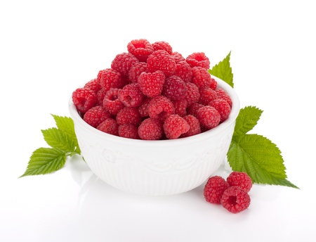 Ripe raspberries. Isolated on white backgroundの写真素材