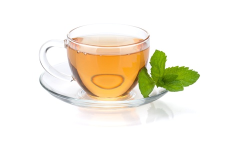 Tea cup with mint. Isolated on white backgroundの写真素材