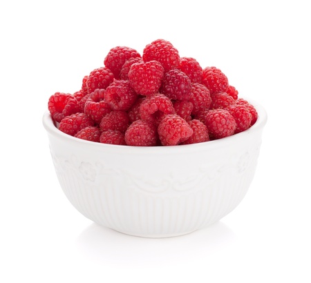 Ripe raspberries  Isolated on white backgroundの写真素材