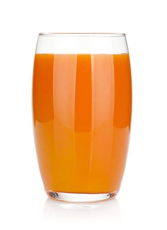 Fresh carrot juice glass  Isolated on white backgroundの写真素材