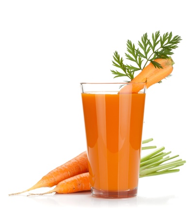 Fresh carrot juice  Isolated on white backgroundの写真素材