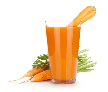 Carrot juice  Isolated on white backgroundの写真素材
