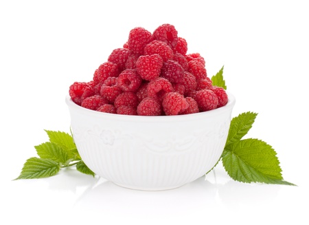Ripe raspberries  Isolated on white backgroundの写真素材