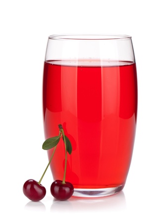Cherry juice glass  Isolated on white backgroundの写真素材