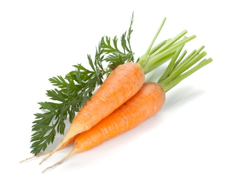 Fresh ripe carrots  Isolated on white backgroundの写真素材
