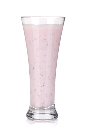 Cherry milk smoothie. Isolated on white backgroundの写真素材