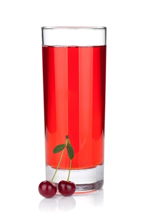 Cherry juice glass. Isolated on white backgroundの写真素材
