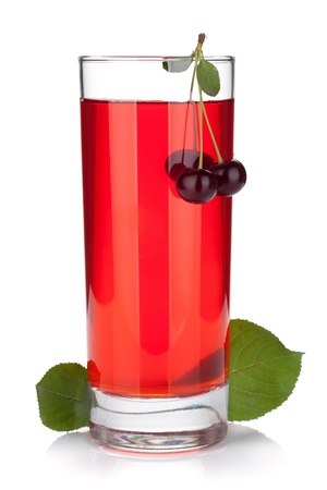 Cherry juice glass. Isolated on white backgroundの写真素材