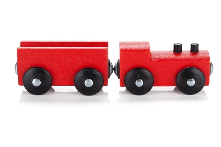 Wooden toy train. Isolated on white backgroundの写真素材