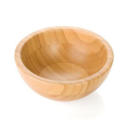 Wooden bowl  Isolated on white backgroundの写真素材