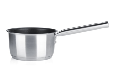 Stainless steel pot. Isolated on white backgroundの写真素材