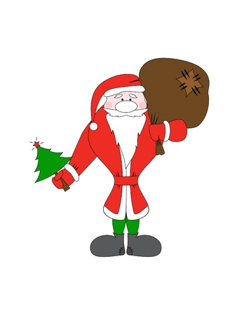 Santa Claus with christmas tree and gift bagのイラスト素材