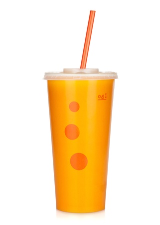 Fast food drink with straw. Isolated on white backgroundの写真素材