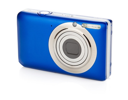Blue compact camera. Isolated on white background