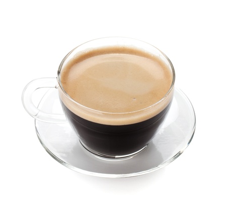 Espresso coffee in glass cup  Isolated on white backgroundの写真素材