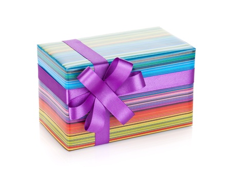 Colorful gift box with ribbon and bow  Isolated on white backgroundの写真素材
