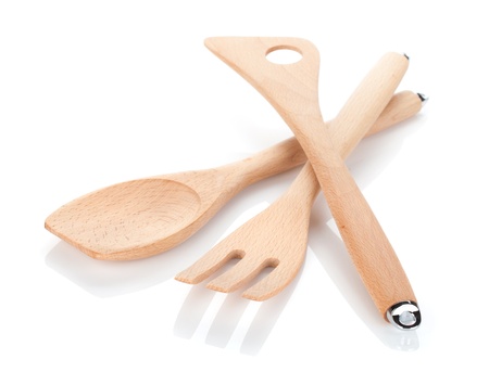 Wooden kitchen utensils  Isolated on white backgroundの写真素材