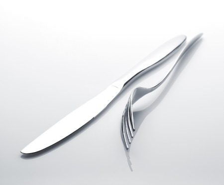Silverware or flatware set of fork and knife. On white background