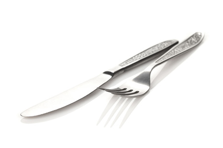 Silverware or flatware set of fork and knife. Isolated on white background