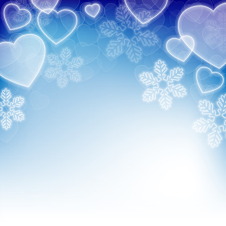 Winter holiday background with snowflakes, heart shapes and copy spaceのイラスト素材