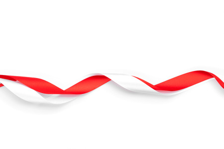 Valentines day spiral shaped ribbons. Isolated on white background with copy spaceの写真素材