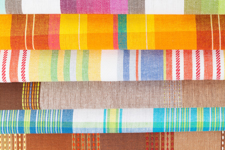 Colorful kitchen towels closeup textureの写真素材
