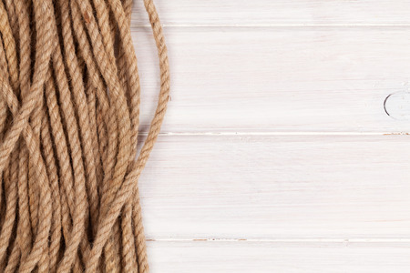 Wooden with marine rope and copy spaceの写真素材