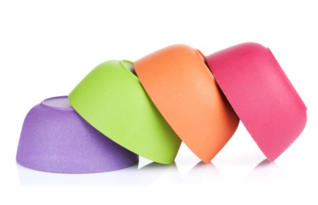 Colorful bowls. Isolated on white backgroundの写真素材