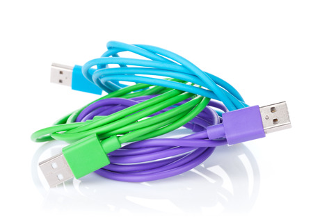 Colorful computer cables. Isolated on white background