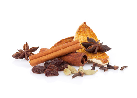 Mulled wine spice ingredients. Isolated on white backgroundの写真素材
