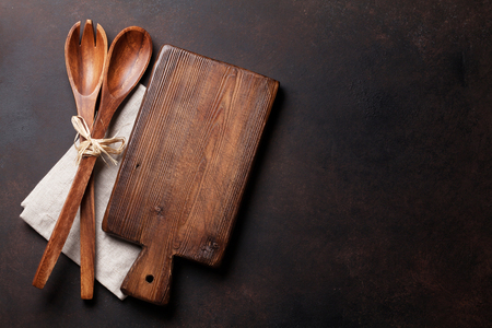 Old vintage kitchen utensils. Top view with copy spaceの写真素材