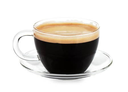 Espresso coffee in glass cup. Isolated on white backgroundの写真素材